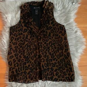 INC Black and Brown Ruffle Animal Print Sleeveless Top
